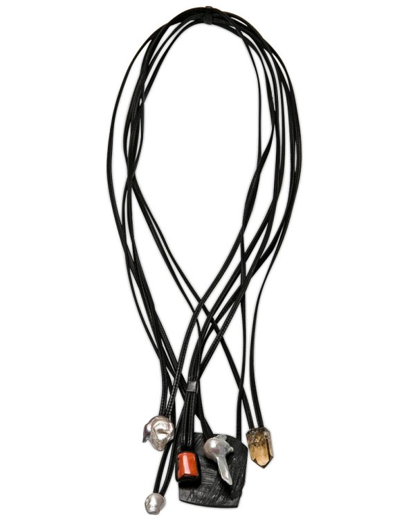 Ebony Leather and Multi Stone Layered Necklace Hot on Sale