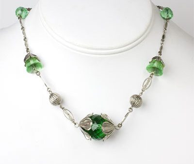 Green Bead & Chrome Necklace For Cheap