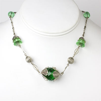 Green Bead & Chrome Necklace For Cheap