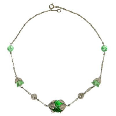 Green Bead & Chrome Necklace For Cheap