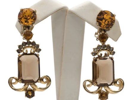 Brown Quartz & Citrine Schiaparelli Pendant Earrings For Cheap