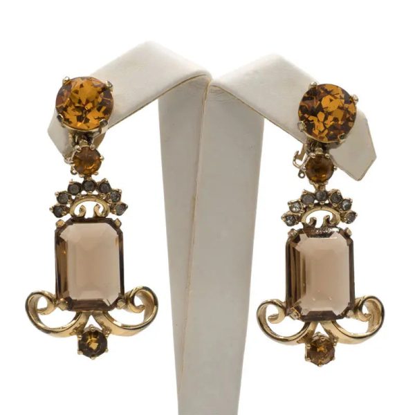 Brown Quartz & Citrine Schiaparelli Pendant Earrings For Cheap