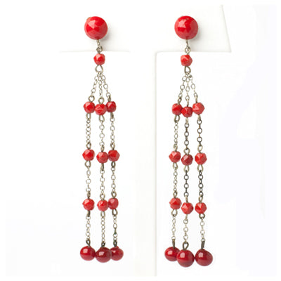 Red Bead Chandelier Earrings on Sale