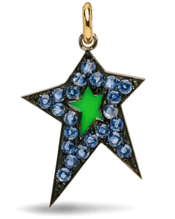 Blue Sapphire and Green Enamel Star Pendant Online