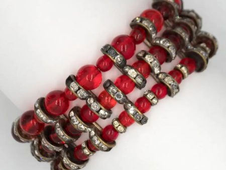 Ruby Bead & Rondelle Elastic Bracelet on Sale