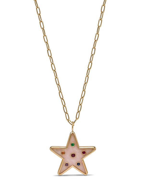 Yellow Gold and Pink Opal Star Pendant Necklace For Cheap