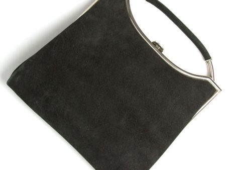 Black Suede Handbag with Chrome Sale