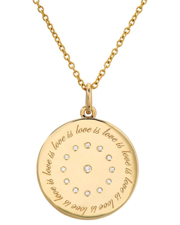 Yellow Gold Diamond Love Is Love Medallion Pendant Online now