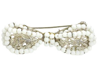 Milk Glass Bead Bow Brooch by Miriam Haskell Fashion