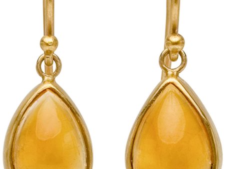 Bezel Hessonite Garnet Cabochon Teardrop Earrings Fashion