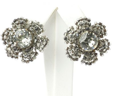 Diamanté & Bead Flower Earrings by Miriam Haskell Cheap