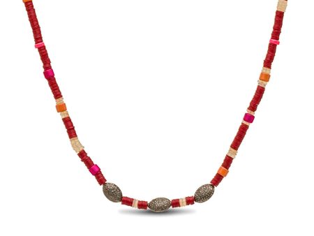 African Vinyl and Diamond Beaded Short Necklace Cheap