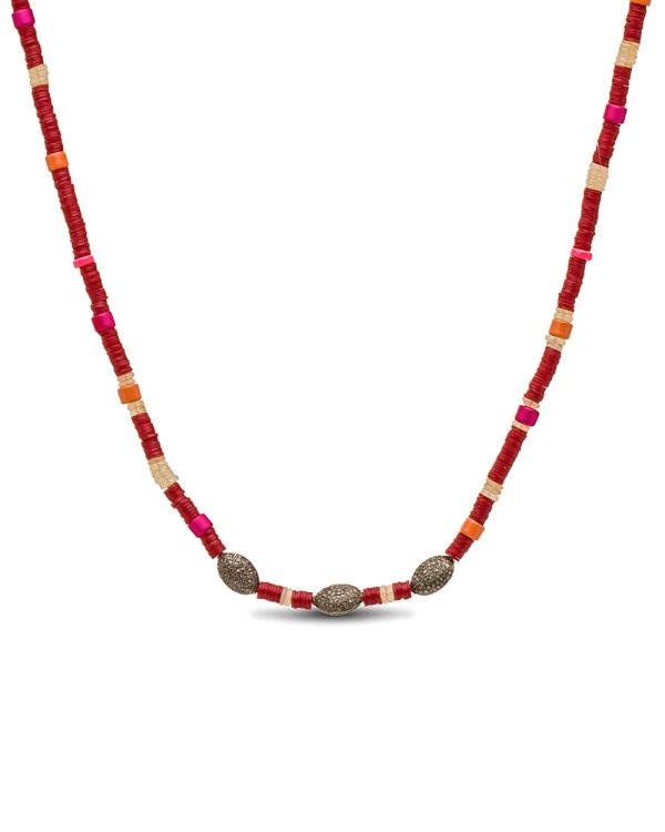 African Vinyl and Diamond Beaded Short Necklace Cheap