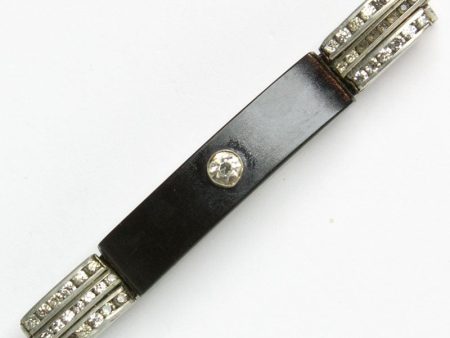 Black Bakelite Brooch with Diamantés Hot on Sale