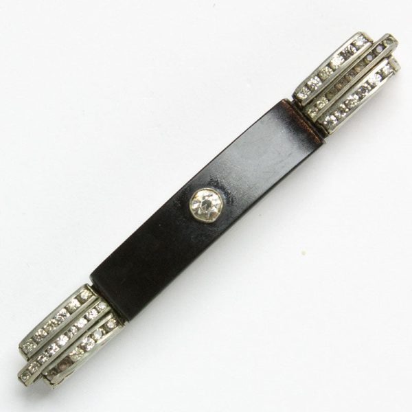 Black Bakelite Brooch with Diamantés Hot on Sale