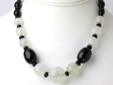 Black & White Marbled Glass Bead Necklace For Sale