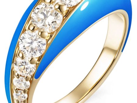 Yellow Gold Neon Blue Enamel Diamond Remi Ring Sale