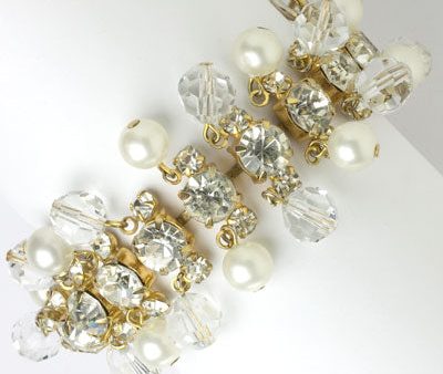 Diamanté Bracelet with Dangling Pearls & Beads Online Sale