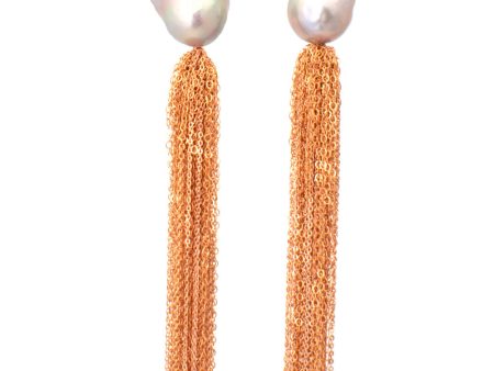 Baroque Freshwater Pearl Rose Gold Tassel Earrings Online Hot Sale