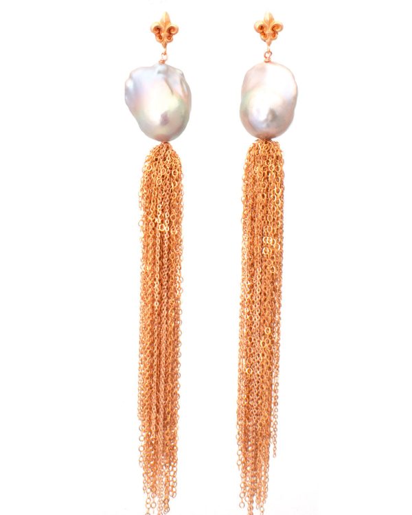 Baroque Freshwater Pearl Rose Gold Tassel Earrings Online Hot Sale