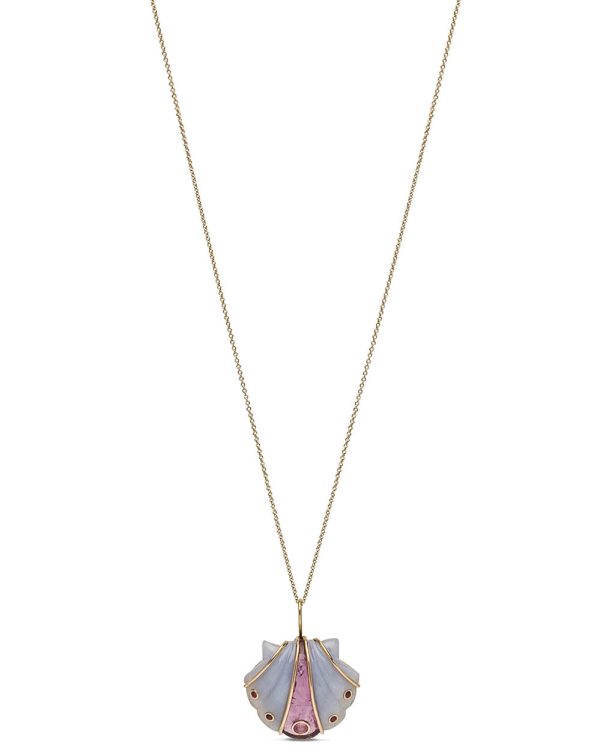 Amethyst and Chalcedony Seashell Pendant Necklace Discount