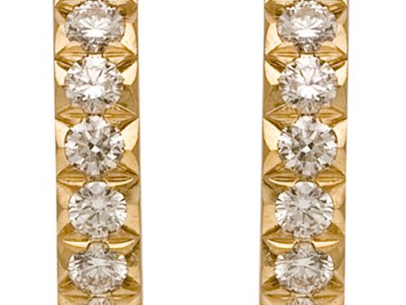 Yellow Gold Pave Diamond Small Hoop Earrings on Sale