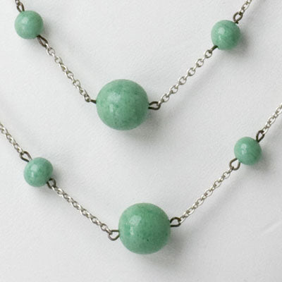 Turquoise Bead & Silver Chain Long Necklace Online now