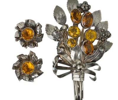 Citrine & Sterling Brooch & Earrings Set For Cheap