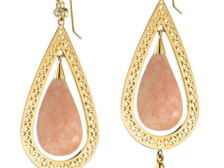 Yellow Gold Guava Agate Teardrop Hoop Earrings on Sale