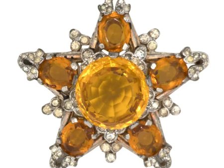 Citrine & Diamanté Star Trifari Brooch For Cheap