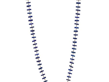 Sapphire and Lapis Disc Bead Long Link Necklace For Cheap