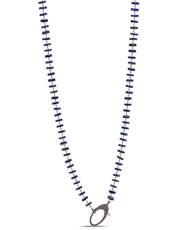 Sapphire and Lapis Disc Bead Long Link Necklace For Cheap