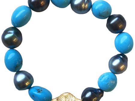 Turquoise and Tahitian Pearl Stretch Bracelet Sale