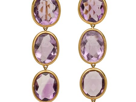 Yellow Gold Faceted Amethyst Drop Earrings Fashion