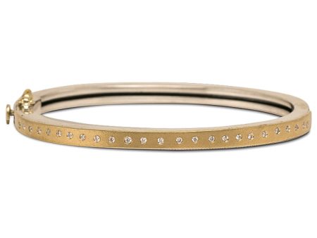 Yellow Gold Diamond Line Thin Bangle Bracelet For Cheap