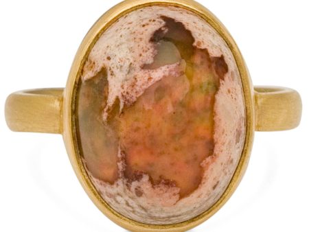 Yellow Gold Mexican Matrix Opal Large Stone Ring For Discount