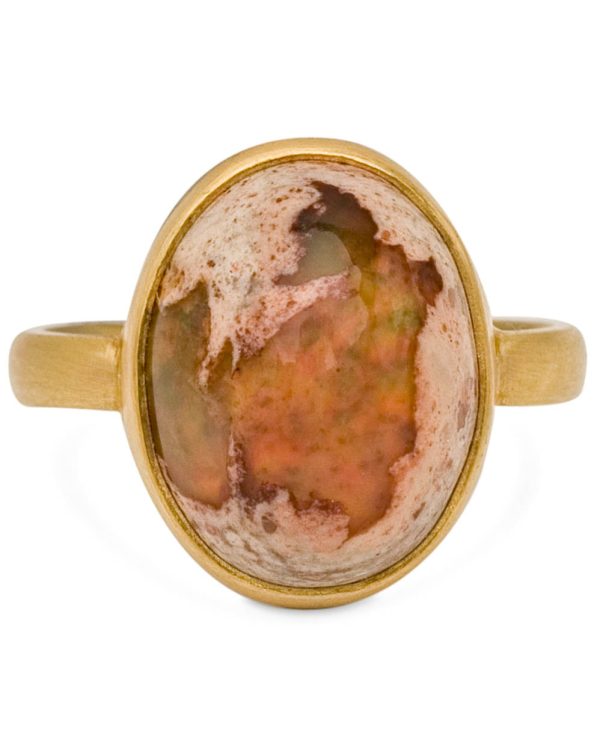 Yellow Gold Mexican Matrix Opal Large Stone Ring For Discount