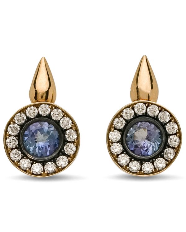 Teardrop Top Diamond and Tanzanite Earrings Online Sale