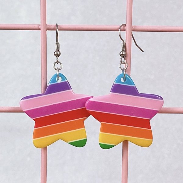 Chunky Rainbow Stripe Star Earrings on Sale