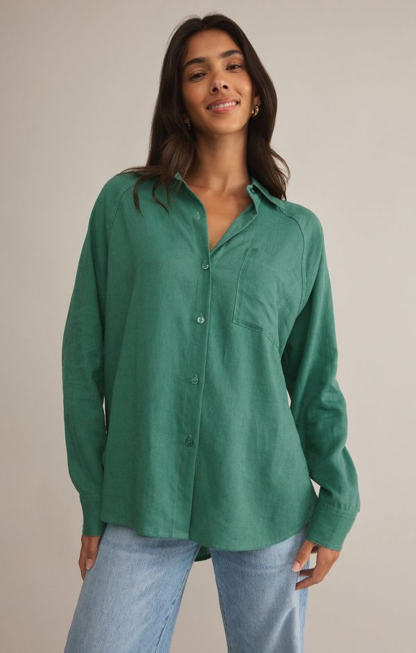 Z SUPPLY: Perfect Linen Top-Botanical Green For Cheap