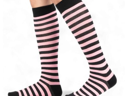 Bubblegum and Black Stripes Knee High Socks Cheap