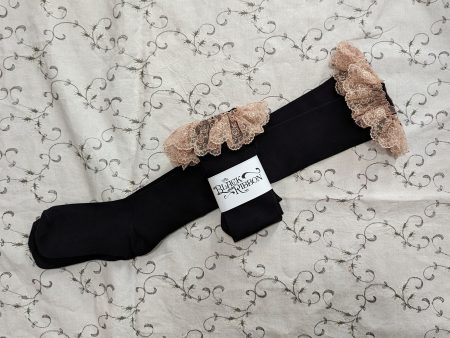 Embroidered Lace Top OTKs - Black x Tan Hot on Sale