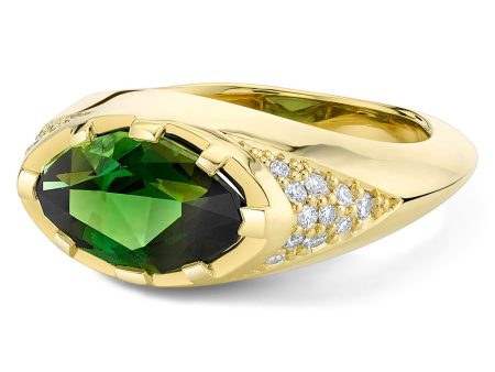 Diamond and Green Tourmaline Contrast Ring Cheap