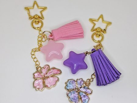 Star Flower Transparent Space Resin Keychain- Pink or Purple For Cheap