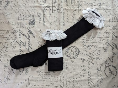 Cluny Scallop Lace Top Socks - Black x White For Cheap