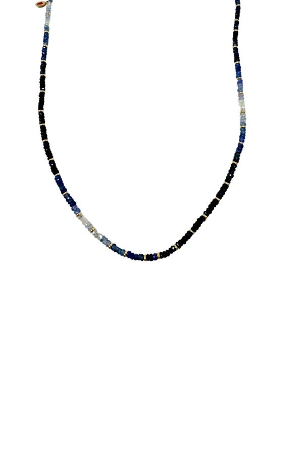 Jen Collection Handbeaded Blue Sapphire with 14k Yellow Gold Spacers Discount