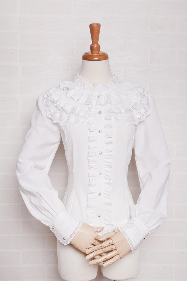 High Collar Webbing Lace Blouse Supply