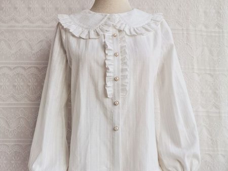 Peter Pan Collar Ruffle Long Sleeve Blouse For Discount