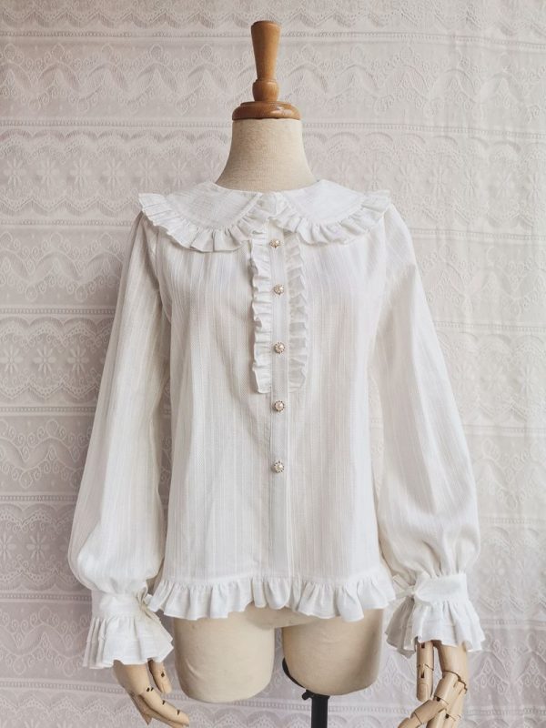 Peter Pan Collar Ruffle Long Sleeve Blouse For Discount