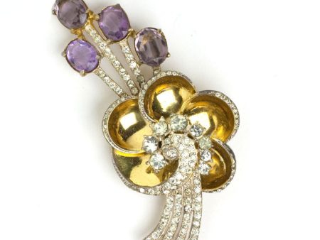 Amethyst, Diamanté & Vermeil Bouquet Brooch Fashion